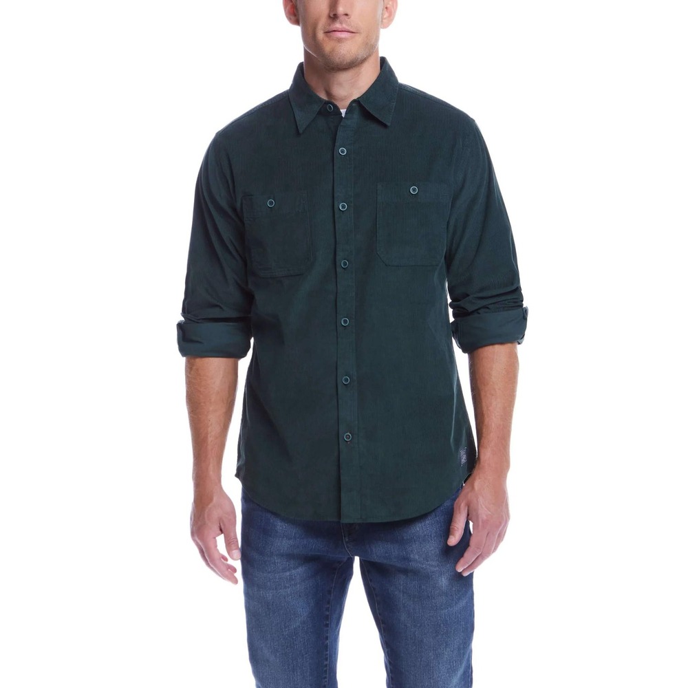 Weatherproof Vintage Mens Thin Wale Solid Cord Shirt Scarab Green XXL F2485804ME